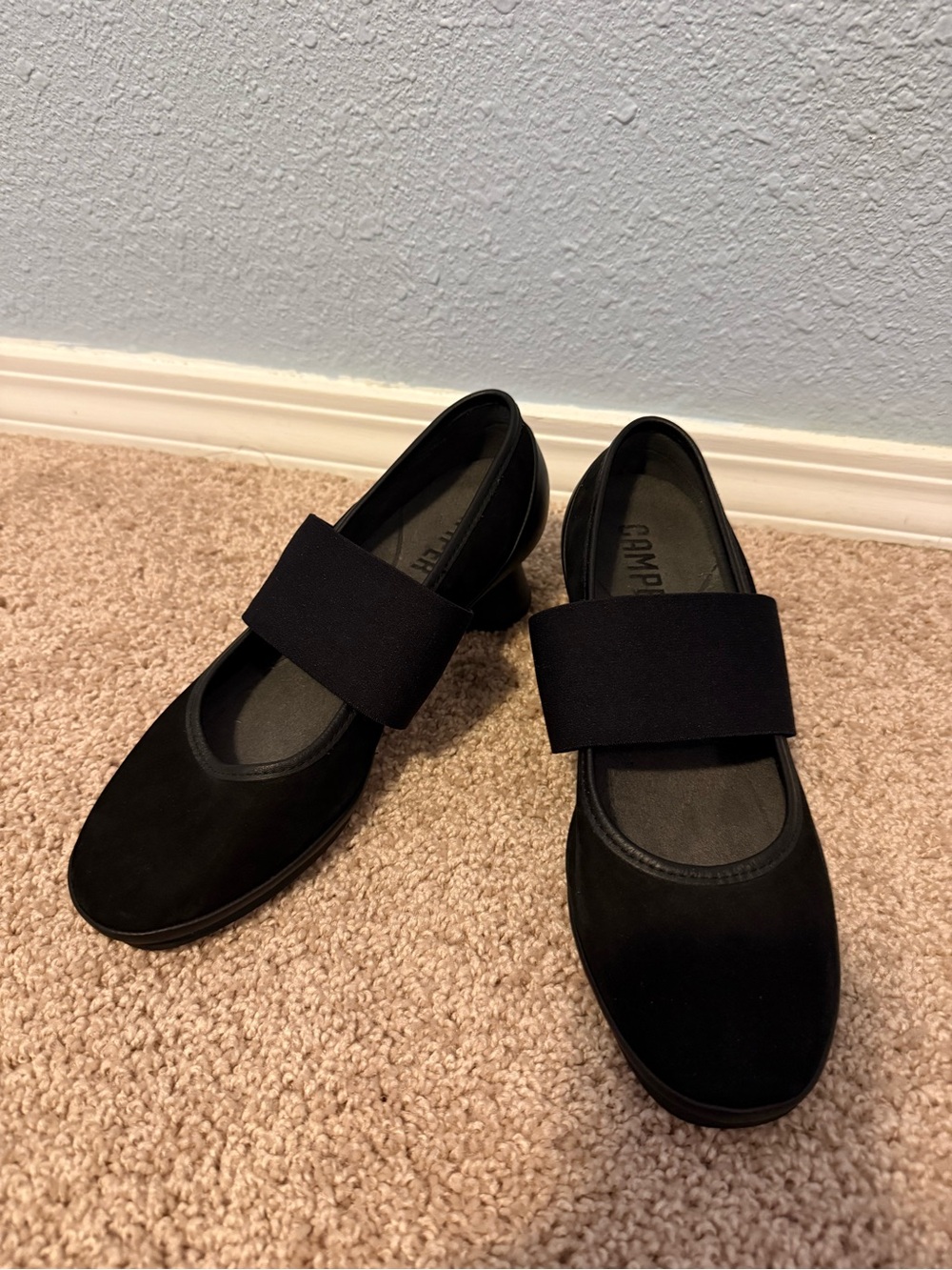 Camper Black Slip-On Mary Jane Loafers with Wide Elastic Strap 39